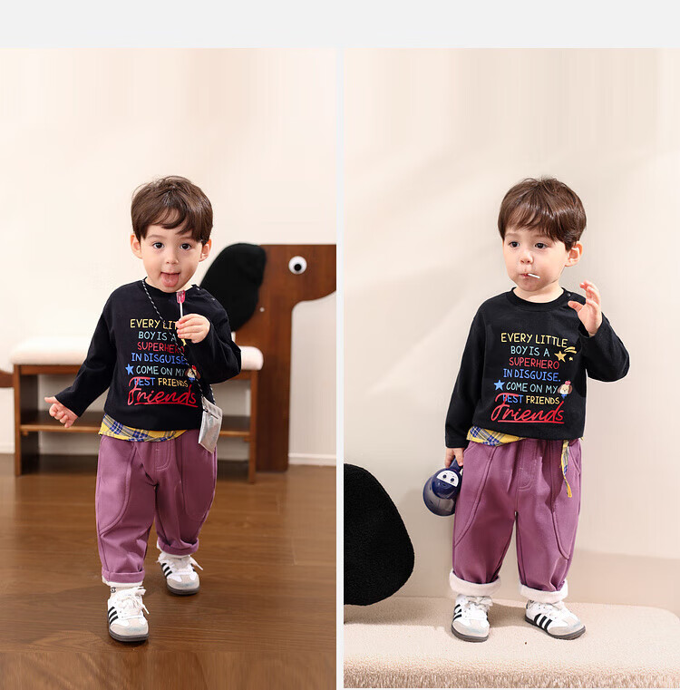 LUSON Little O Dad Boys' Baby Long Sleeve T-Shirt Spring Autumn 2025 New White Letter Cute Infant Top 13